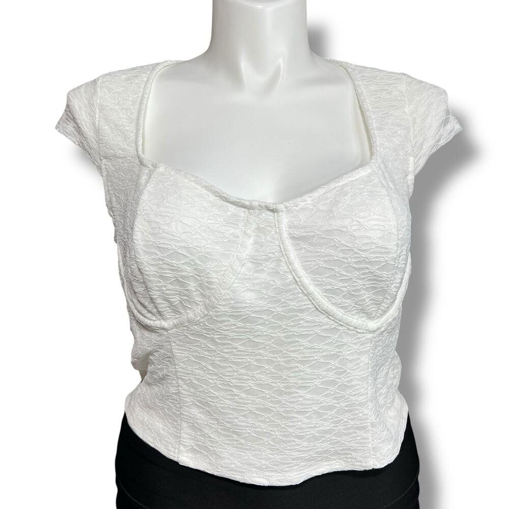 Wild Fable Womens Lace Bustier Shirt Top Cap Sleeve Scoop Neck Stretch White XXL